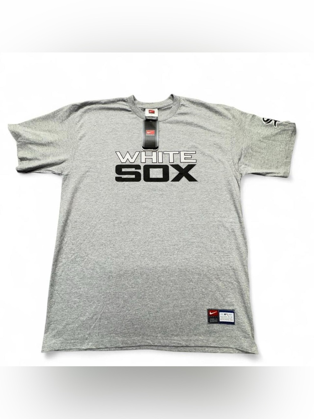 Deadstock Y2K NIKE White Sox Mens L Center Swoosh Check MLB Baseball Tshirt O4